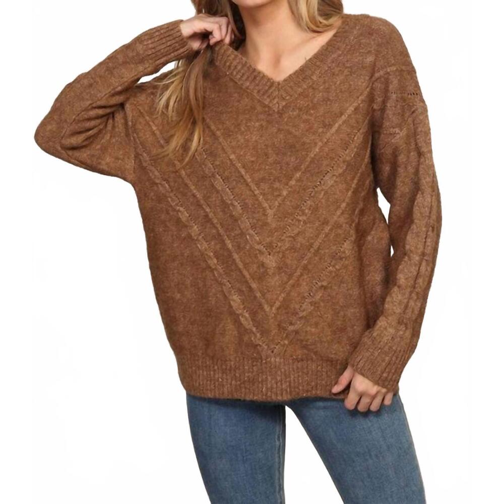 NEW TIMING chevron detail oversized sweater in brown